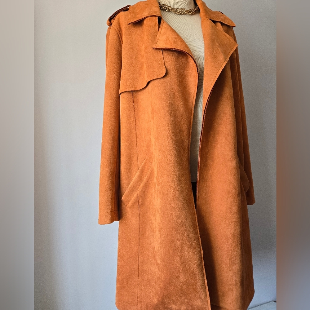 Bagatelle Burnt Orange Soft Faux Suede Ooen Front Jacket. Size M - Picture 2 of 14